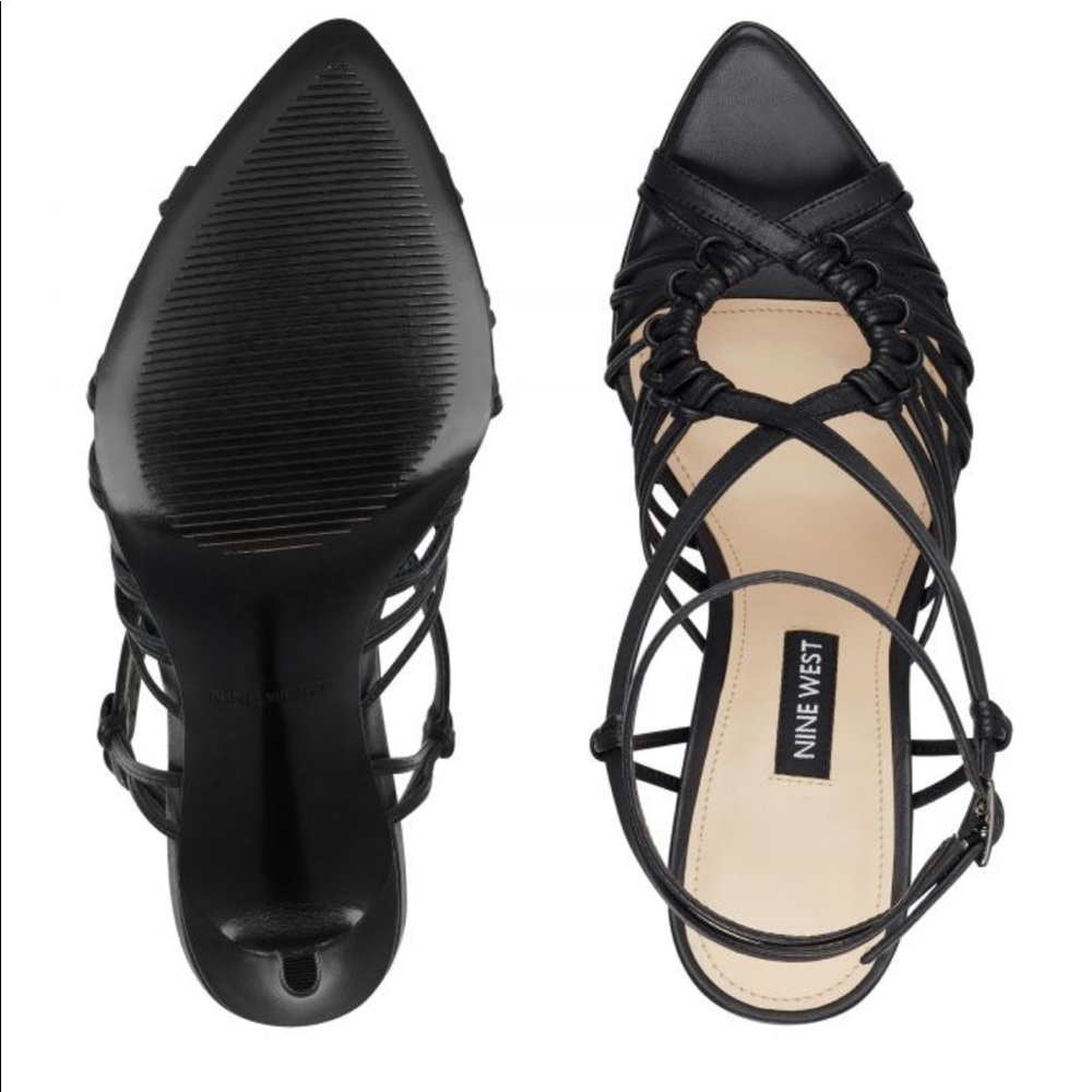 Nine West Black Leather Heeled Sandals